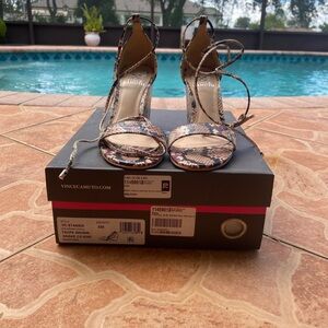 Vince Camuto Tan Snake Print Wedge Sandals